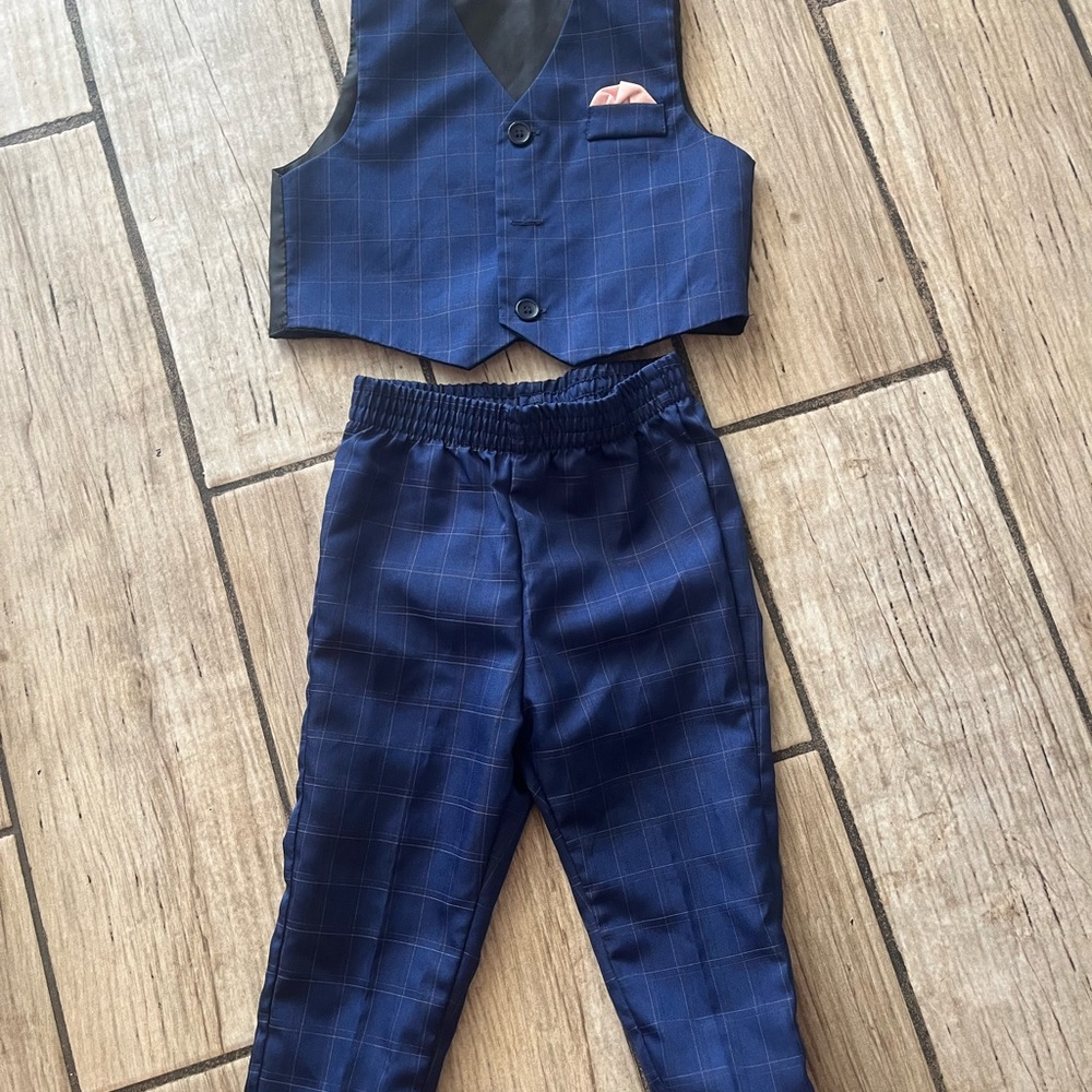 Elegant Kids' Navy Checkered Vest and Pants Set